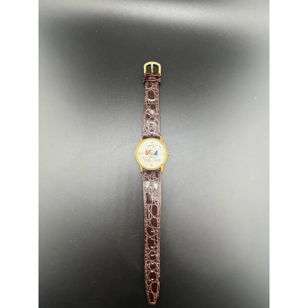 VOA 50th Anniversary 1942-1992 Gold-Tone Watch, Croc Band